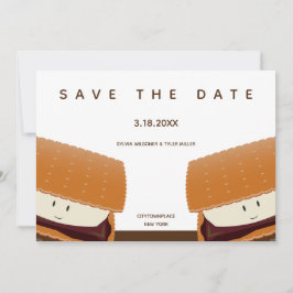 S'more Illustration Whimsical Wedding White Brown Save The Date