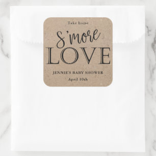 S'more Liebe Rustic Kraft Gefallen Tag für Babydus Quadratischer Aufkleber