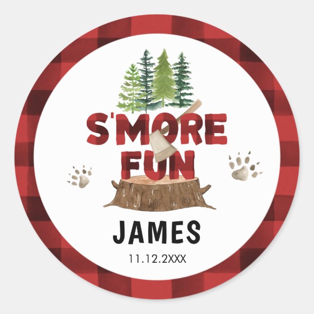 Smore Lumberjack Birthday Runder Aufkleber (Vorderseite)