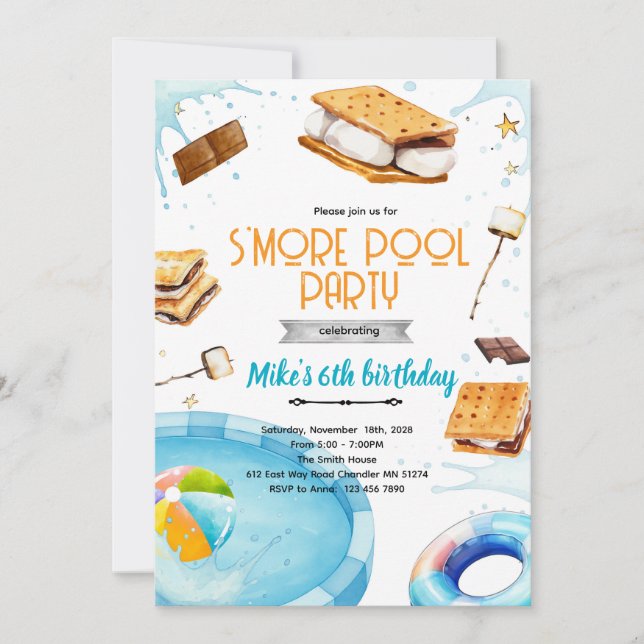 S'more-Pool-Geburtstagsfeier-Einladung Einladung (Vorderseite)