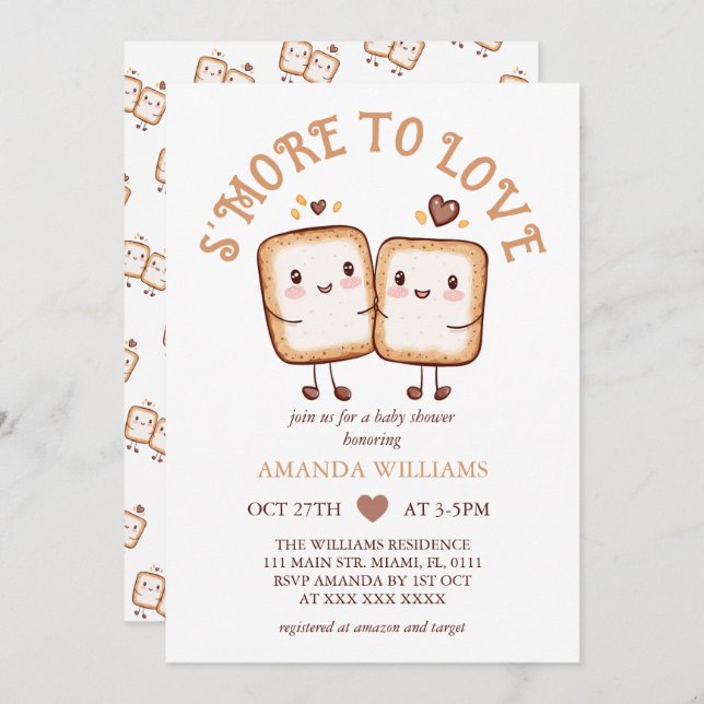 S'more to Liebe Kawaii Campfire Baby Shower Einladung (Vorne/Hinten)