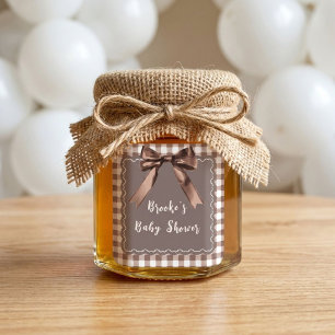 S'more to Love Braunes Gingham-Schleifen-Baby-Show Quadratischer Aufkleber