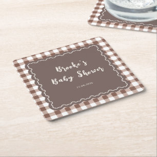 S'more to Love Braunes Gingham-Schleifen-Baby-Show Rechteckiger Pappuntersetzer