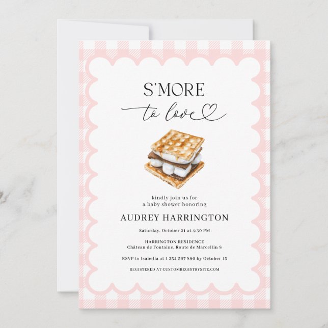 S'More to Love Preppy Pink Plaid Girl Baby Shower  Einladung (Vorderseite)