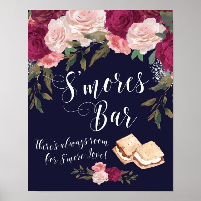 Smores Bar sign Marine Blumenhochzeit Poster (Vorne)