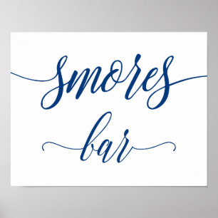 Smores Bar Wedding Sign in Navy Blue Calligraphy Poster