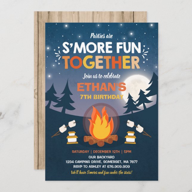 S'mores Birthday Invitation S'mores Bonfire Party Einladung (Vorne/Hinten)