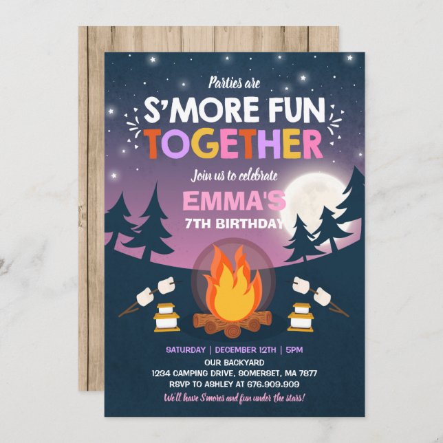 S'mores Birthday Invitation S'mores Bonfire Party Einladung (Vorne/Hinten)