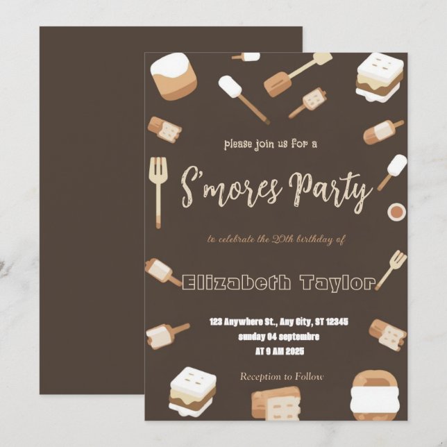 S'mores Birthday Party Invitation – Cozy Campfire Einladung (Vorne/Hinten)