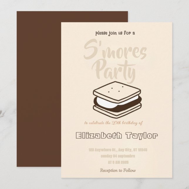 S'mores Birthday Party Invitation – Cozy Campfire Einladung (Vorne/Hinten)