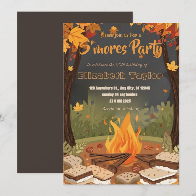 S'mores Birthday Party Invitation – Cozy Campfire Einladung (Vorne/Hinten)