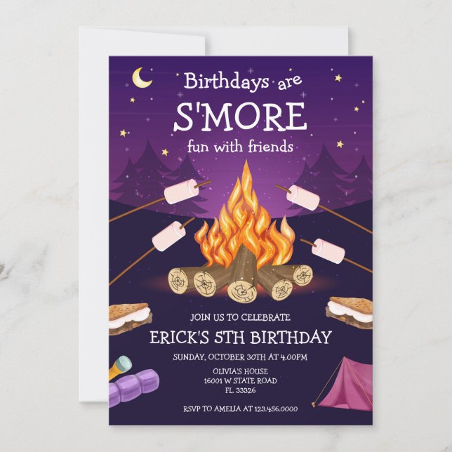 S'mores Birthday Party S'mores Camping Birthday Einladung (Vorderseite)