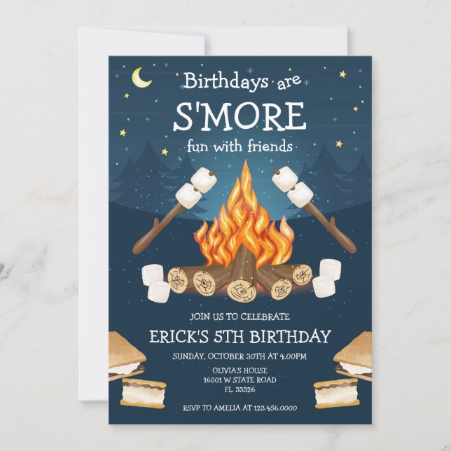 S'mores Birthday Party S'mores Camping Birthday Einladung (Vorderseite)