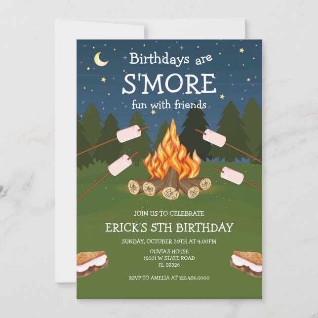 S'mores Birthday Party S'mores Camping Birthday Einladung (Vorderseite)