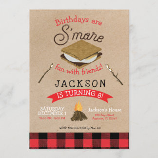 S'mores Spaß mit Freunden Flannel Geburtstag Einladung