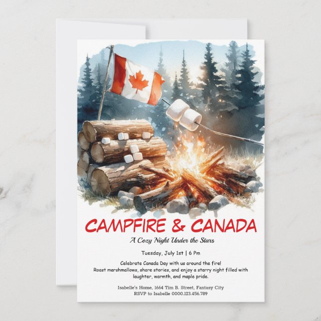S'mores, Stories & Stars | kanadisches Campfeuer Einladung (Vorderseite)