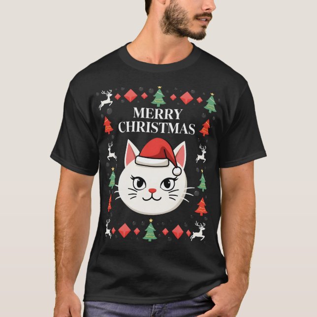 Smudge Cat hässlicher Weihnachtspullover  (2) T-Shirt (Vorderseite)
