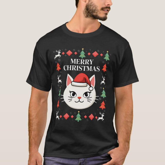 Smudge Katze hässlicher Weihnachtspullover  (2) T-Shirt (Vorderseite)