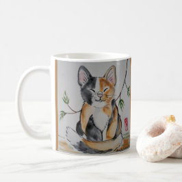 Smug Calico Cat und Bamboo Orientalischer Stil Kun Kaffeetasse