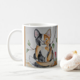 Smug Calico Cat und Bamboo Orientalischer Stil Kun Kaffeetasse