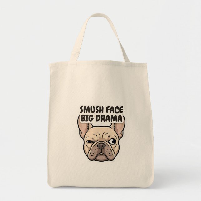 Smush Face Big Drama Frenchie Aufkleber Tragetasche (Vorne)