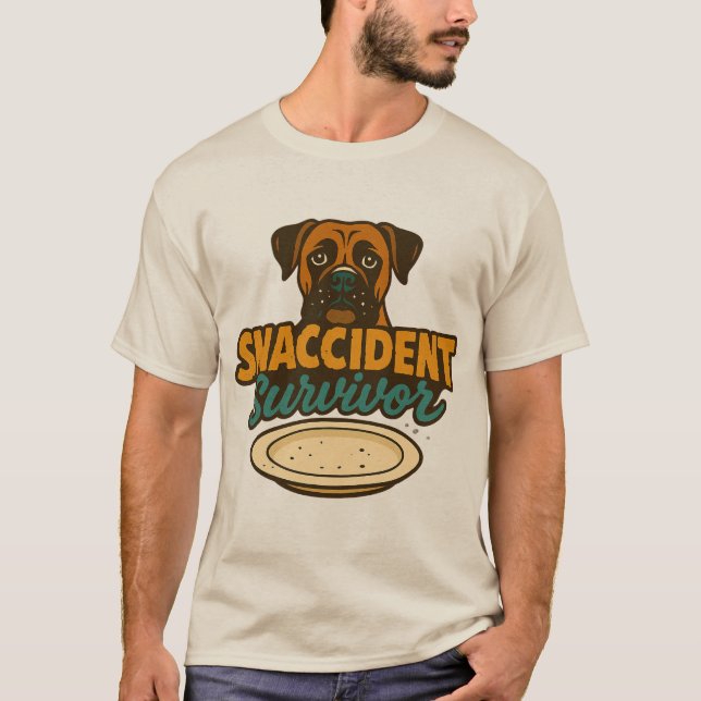 "SNACCIDENT Survivor" Funny Boxer Dog T - Shirt (Vorderseite)