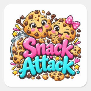 Snack-Attack-Cookie-Design Quadratischer Aufkleber