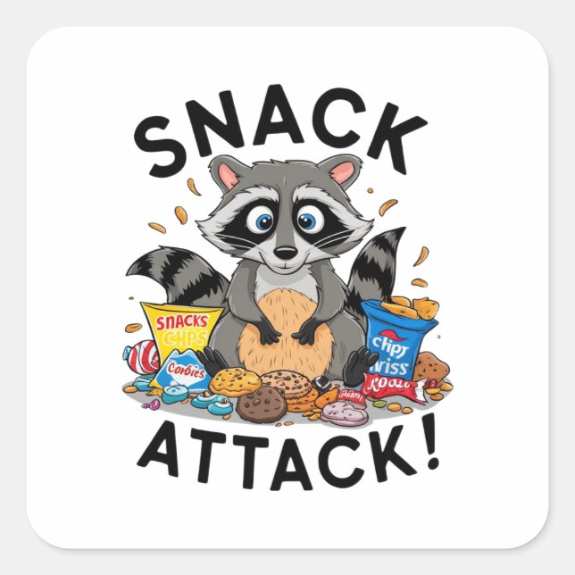 Snack Attack Quadratischer Aufkleber (Vorderseite)