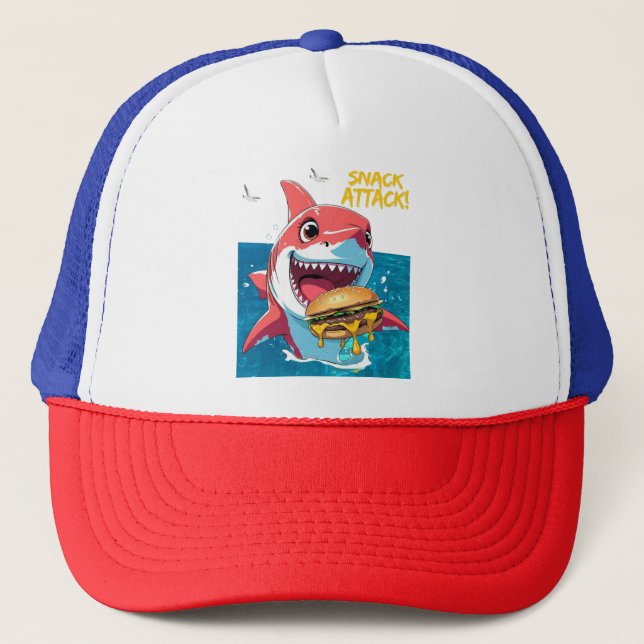 Snack Attack Shark – Summer Hat Truckerkappe (Vorderseite)