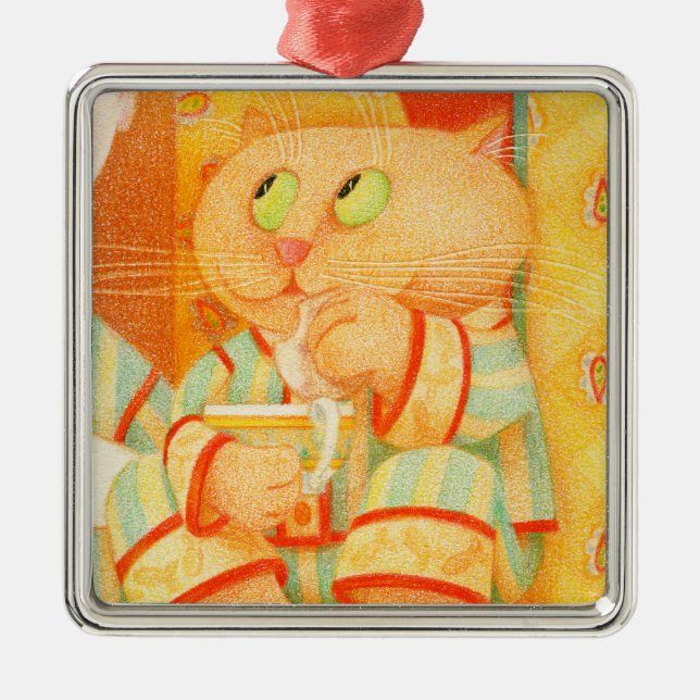 SNACK KITTY Premium Square Ornament Aus Metall (Vorne)