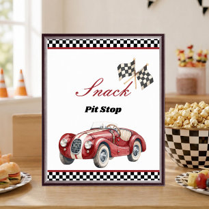 Snack Pit Stop Rennwagen 1. Geburtstag Tischschild Poster