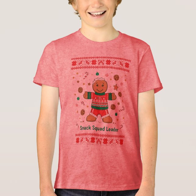 Snack Squad Leader Powered by Treats Ugly Sweater Tri-Blend Shirt (Vorderseite)