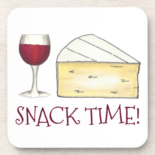 Snack Time! Rotwein Brie Feinschmecker Geschenk vo Untersetzer (Vorderseite)