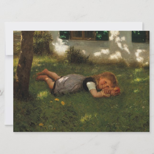 Snack Time (süßes junges Mädchen, das auf dem Gras Karte (Vorderseite)