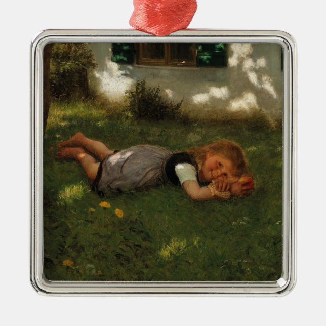 Snack Time (süßes junges Mädchen, das auf dem Gras Ornament Aus Metall (Vorne)