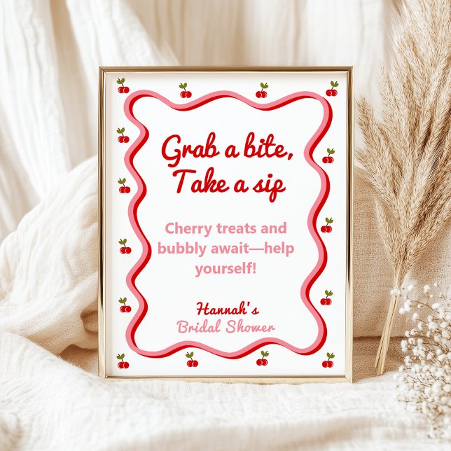 Snack-Tisch Retro Cherry Brautparty-Zeichen Poster (Von Creator hochgeladen)