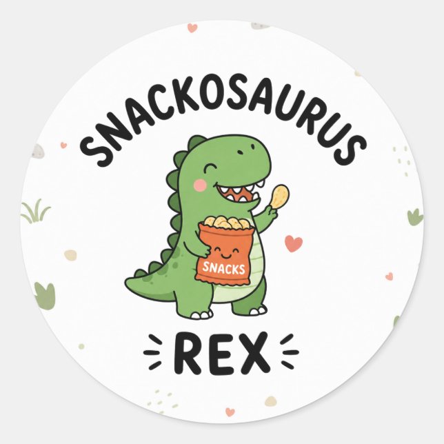 Snackosaurus Rex Süßes Dinosaurier Snack Design Runder Aufkleber (Vorderseite)