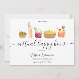 Snacks Cocktails Aquarell virtuelle glückliche Stu Einladung