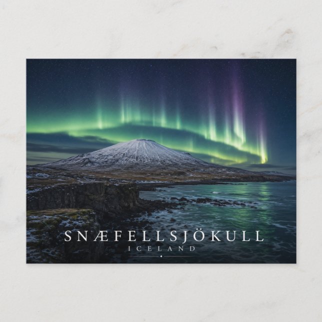 Snæfellsjökull-Gletschervulkan Island Aurora Postkarte (Vorderseite)