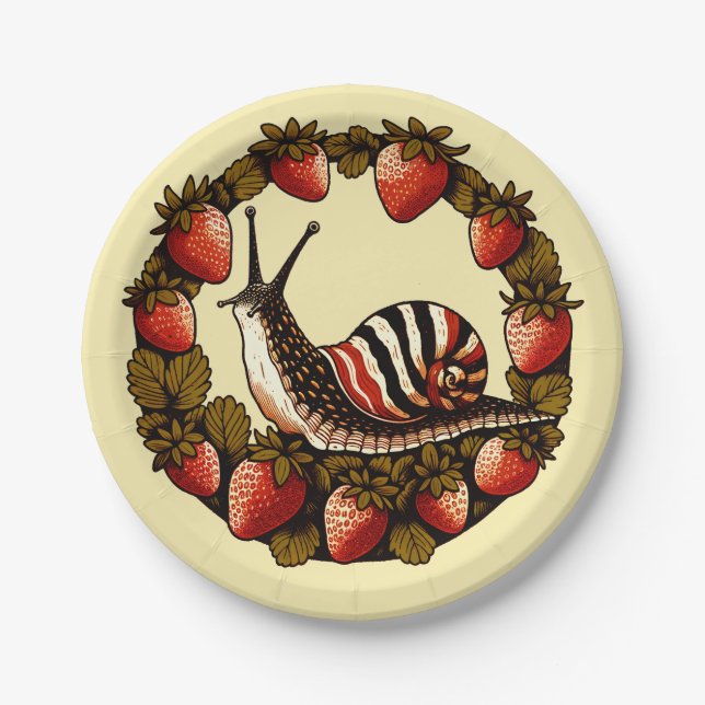 Snail and Strawberries Cotattcore Strawberry Pappteller (Vorderseite)