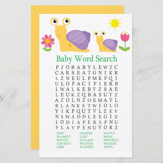 Snail Baby Shooter Word Search Game (Vorne/Hinten)