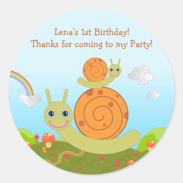 Snail Birthday Party danke Runder Aufkleber (Vorderseite)