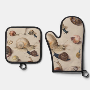 Snail Garden Haustier Gastropod Seven Lug Botanisc Ofenhandschuh & Topflappen-Set