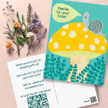 Snail Magical Mushroom CUSTOM Order Danke QR Postkarte<br><div class="desc">Perfekt bezaubernde Postkarte, um sie mit Kundenbestellungen zu versehen. Fügen Sie Ihren eigenen Text auf der Vorderseite und auf der Rückseite, fügen Sie Ihre Website zum QR-Code, fügen Sie einen Rabattcode für künftige Einkäufe. Alles ist auf der Postkarte individuell einstellbar, fügen Sie Ihren eigenen Text auf der Rückseite oder vor...</div>