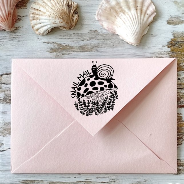 SNAIL MAIL Niedliche Snackbar auf Pilzfelsen Permastempel (SNAIL MAIL Cute Snail on Mushroom CUSTOM Self-inking Stamp
)