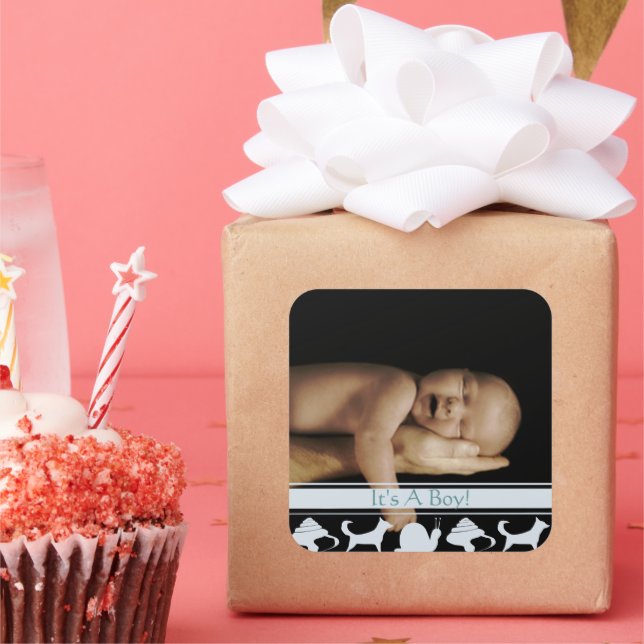 Snails Muscheln & Puppy Dog Schwänze Baby Boy Foto Quadratischer Aufkleber (Party)