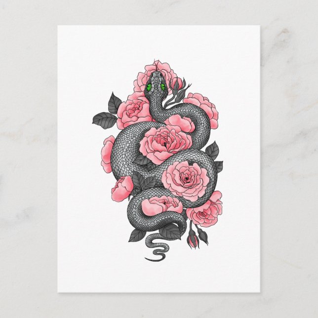 Snake and peach roses postkarte (Vorderseite)