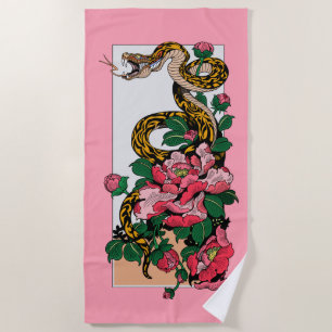 Snake and Peony Flower Strandtuch