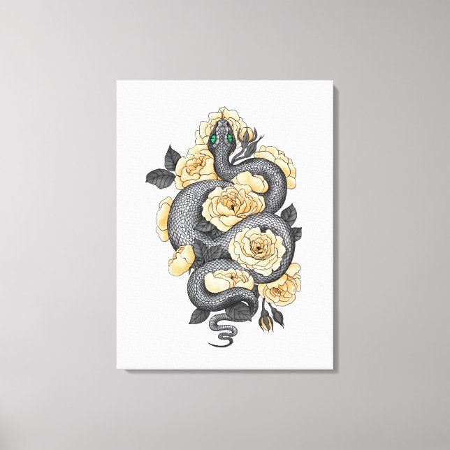 Snake and yellow roses leinwanddruck (Vorderseite)