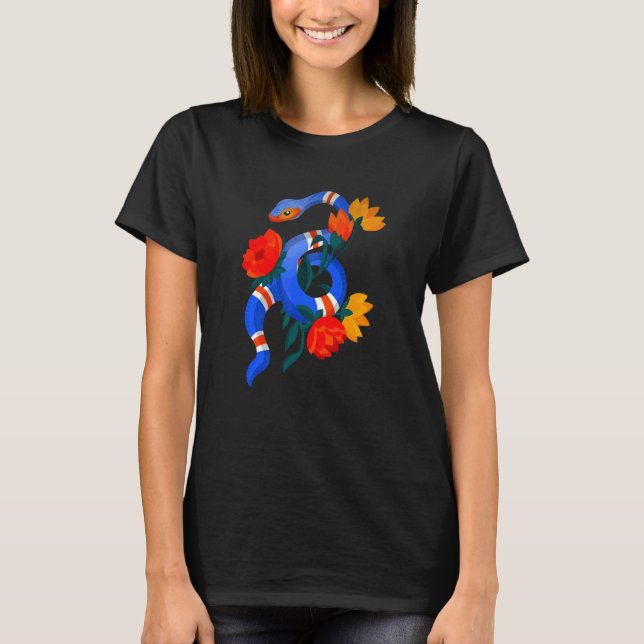 Snake Animal Blume Blue Viper Python Worm Wild Fo T-Shirt (Vorderseite)
